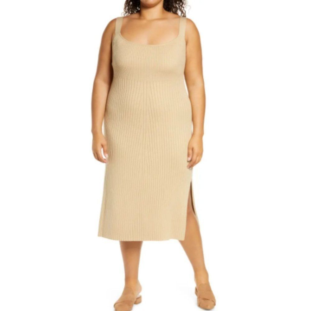 WAYF Yellow Gillian Ribbed Knit Sweater Tank Pull On Slit Dress Plus Size 3X